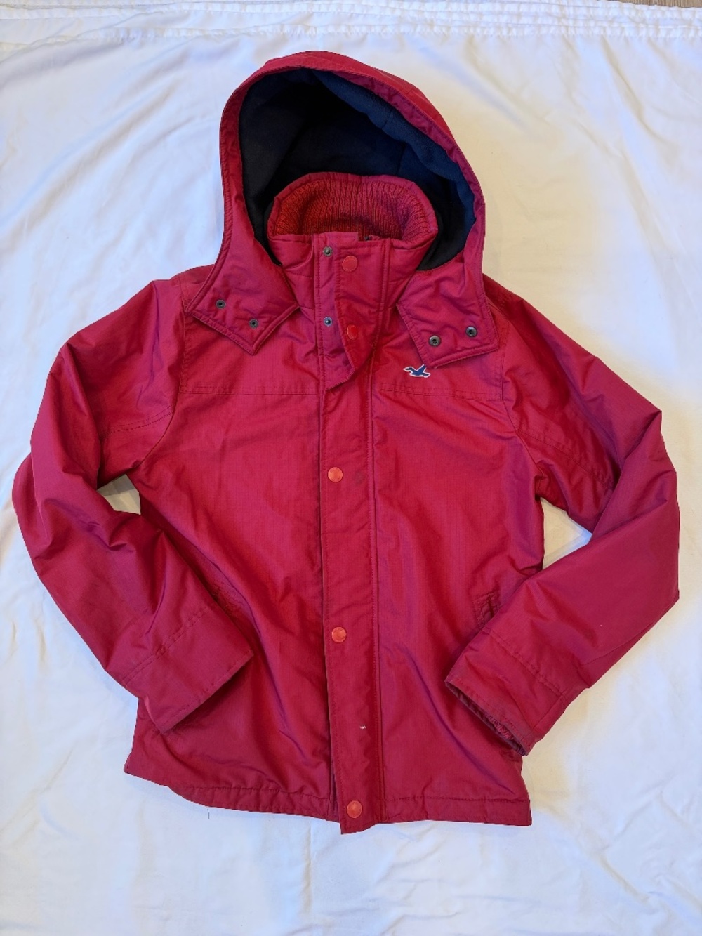 Hollister California All-Weather Jacket Men's M Red Fleece Lined Hooded